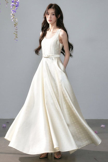 Polka Dot Satin Dress with Bow Shawl Set-Up