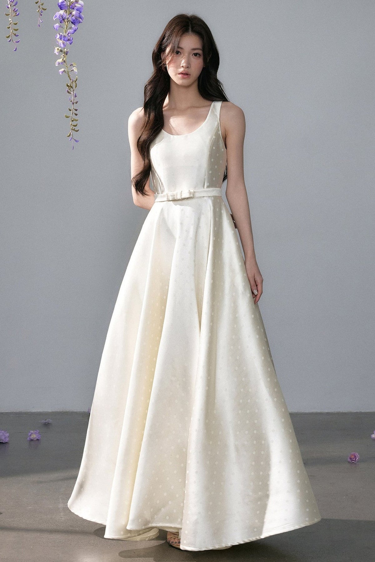 Polka Dot Satin Dress with Bow Shawl Set-Up