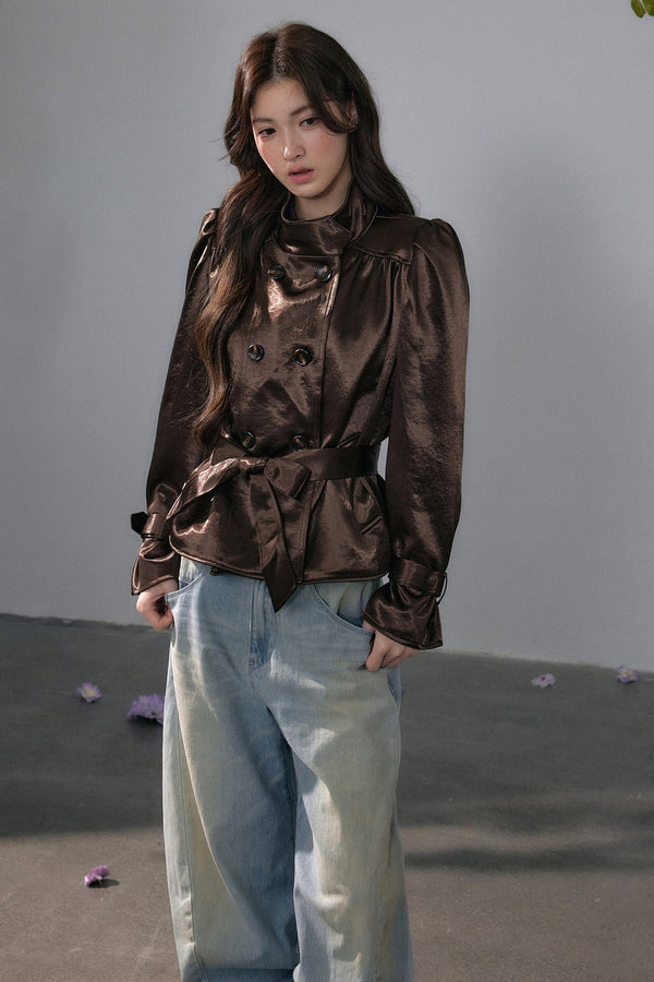 Satin Pleated Short Top and Skirt Set-Up