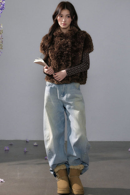 Warm Little Deer Fur Cape Jacket and Top Set-Up