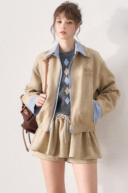 Khaki Suede Jacket and Tutu Skirt Set-Up