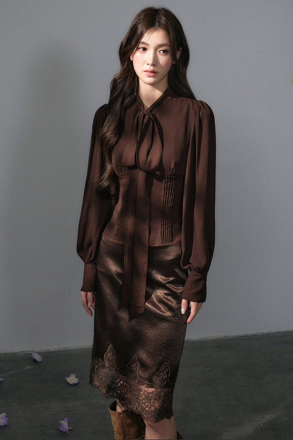 Tencel Long Sleeve Chiffon Cardigan and Skirt Set-Up