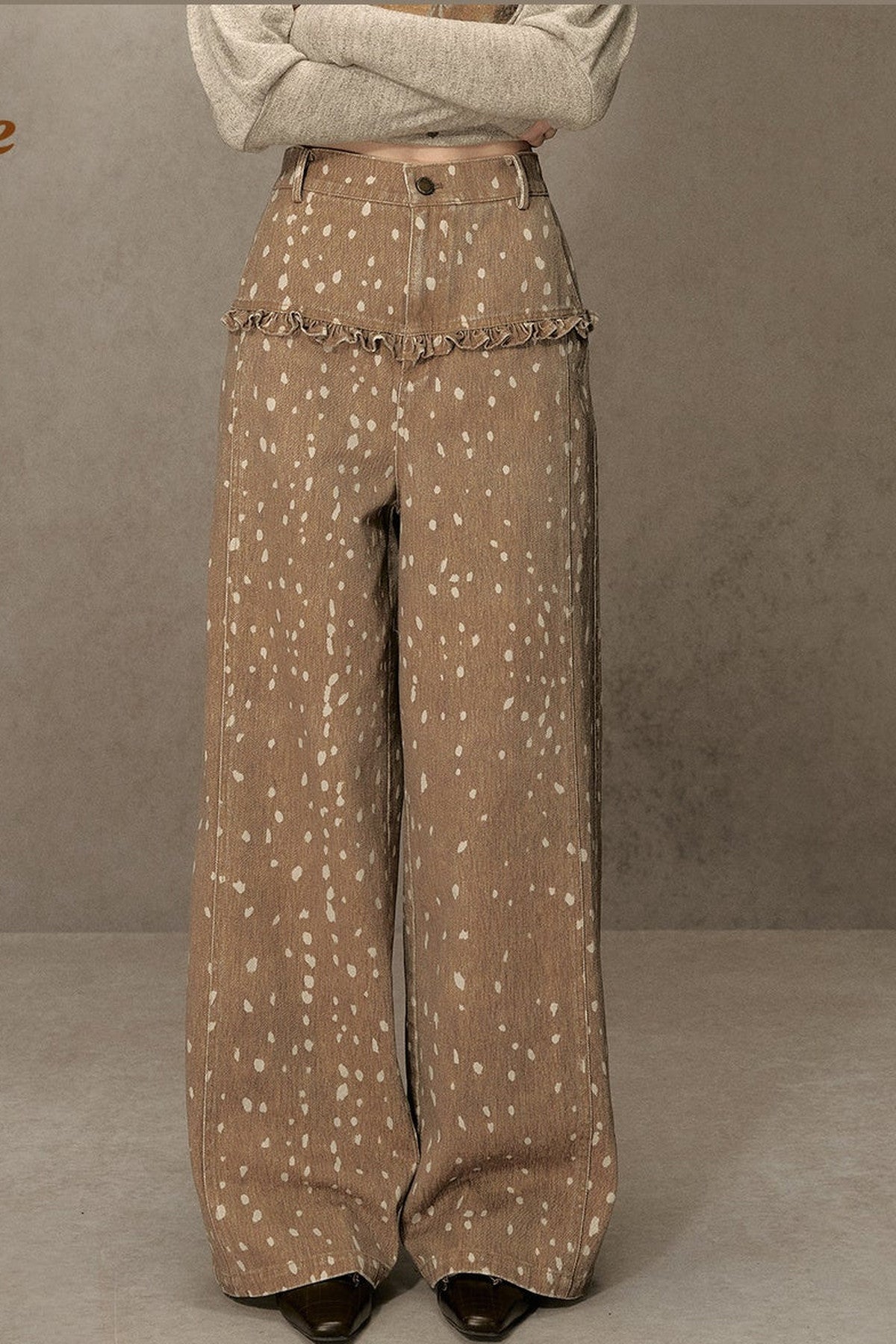 Spotted Ruffle Wide-Leg Pants