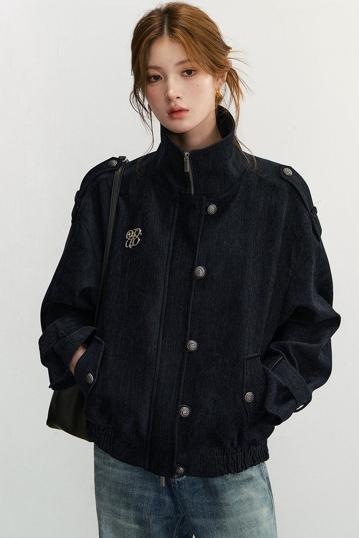 Chenille Wool Blend Stand-Up Collar Jacket