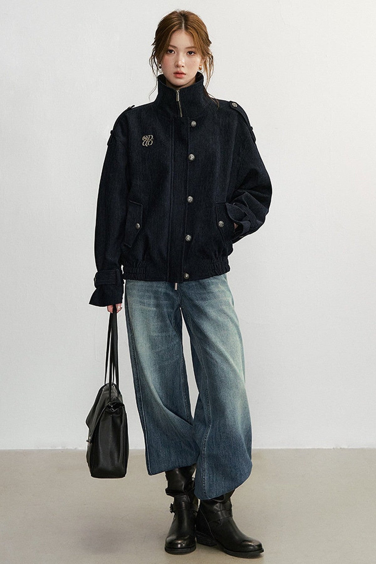 Chenille Wool Blend Stand-Up Collar Jacket