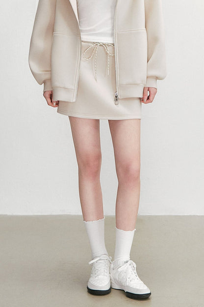 Long-Sleeved Oversized Hooded Sweatshirt Jacket And Skirt Set-Up