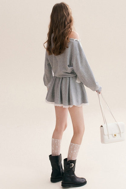 Off-Shoulder Lace Ribbon Pullover Dress