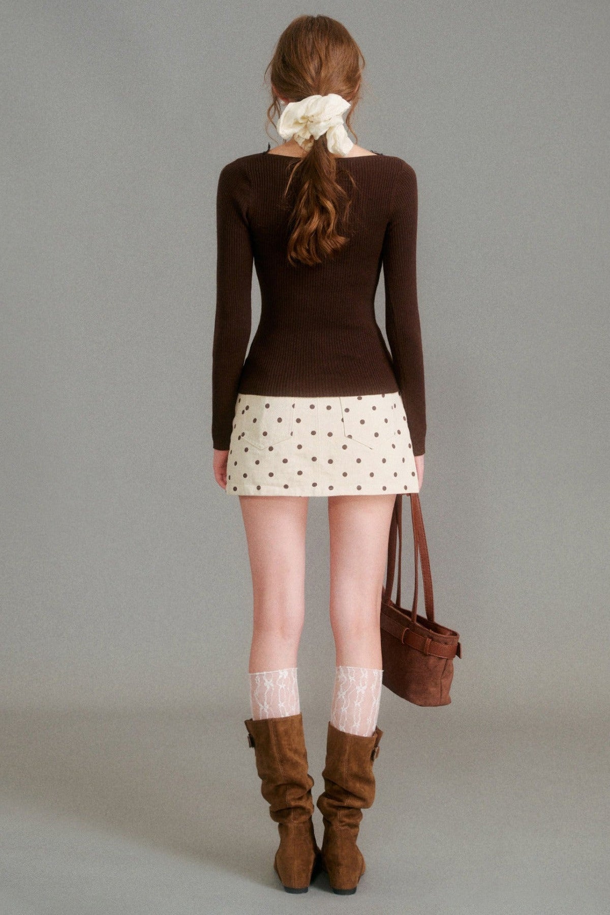 Polka Dot Denim Skirt