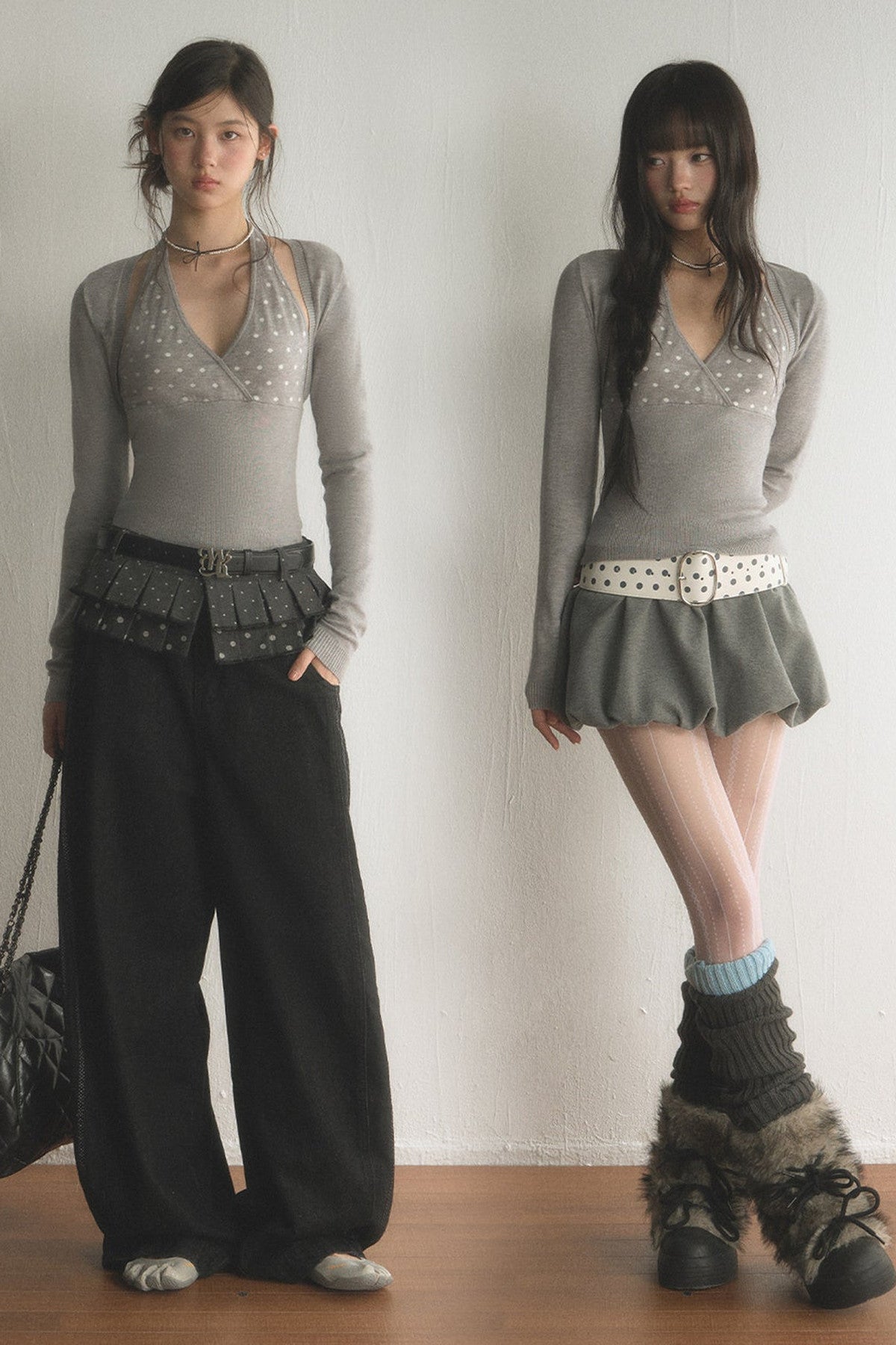 Polka Dot Knit Vest, Halter Top and Pants Set-Up