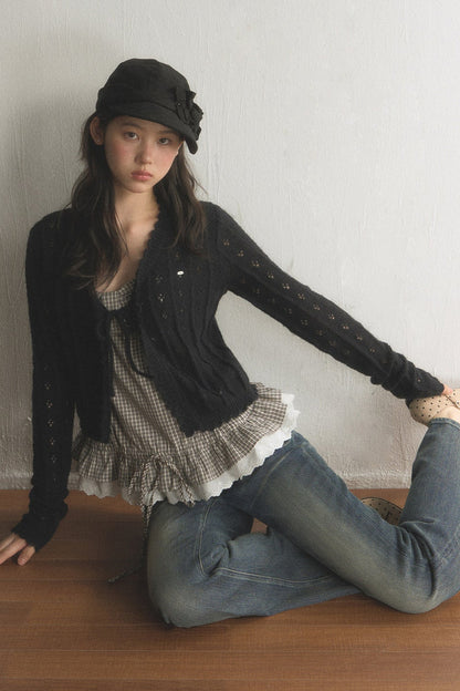 Hollow Knit Cardigan and Jeans Set-Up