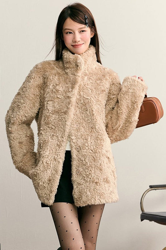 Thickened Faux Fur Stand Collar Coat