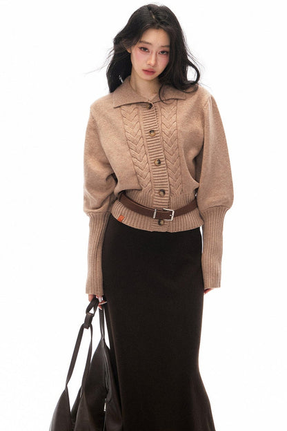 Short Knit Cardigan and Long Skirt Set-Up
