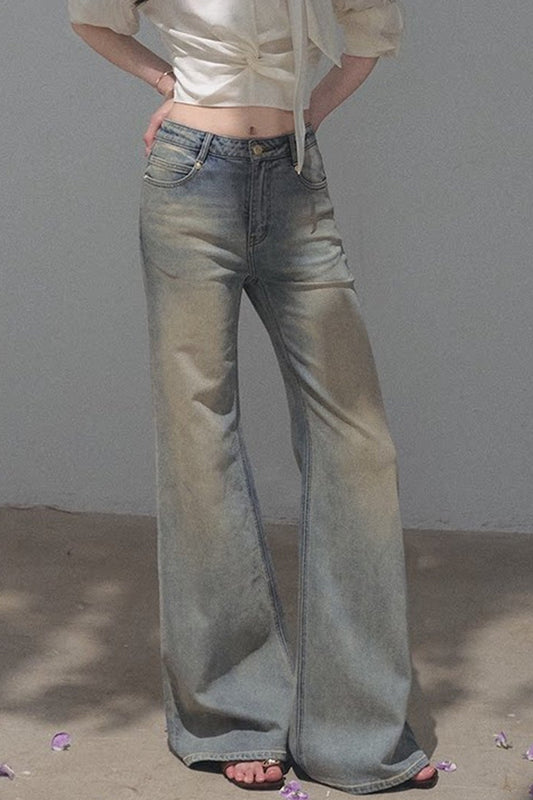 Salt-Washed Gradient Loose Wide-Leg Flared Jeans