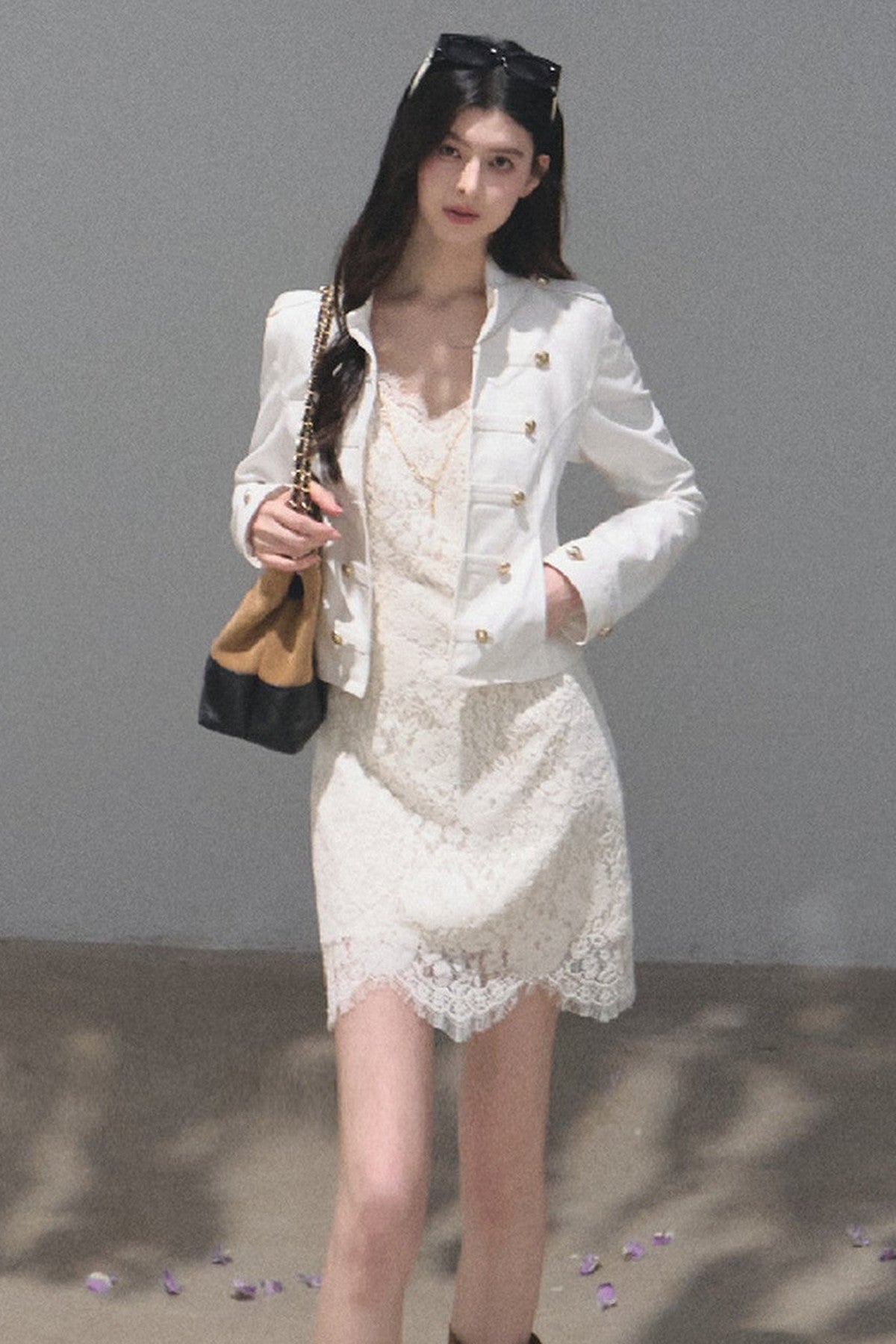 White Lace V-Neck Camisole Dress