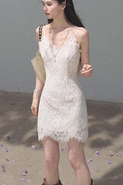 White Lace V-Neck Camisole Dress