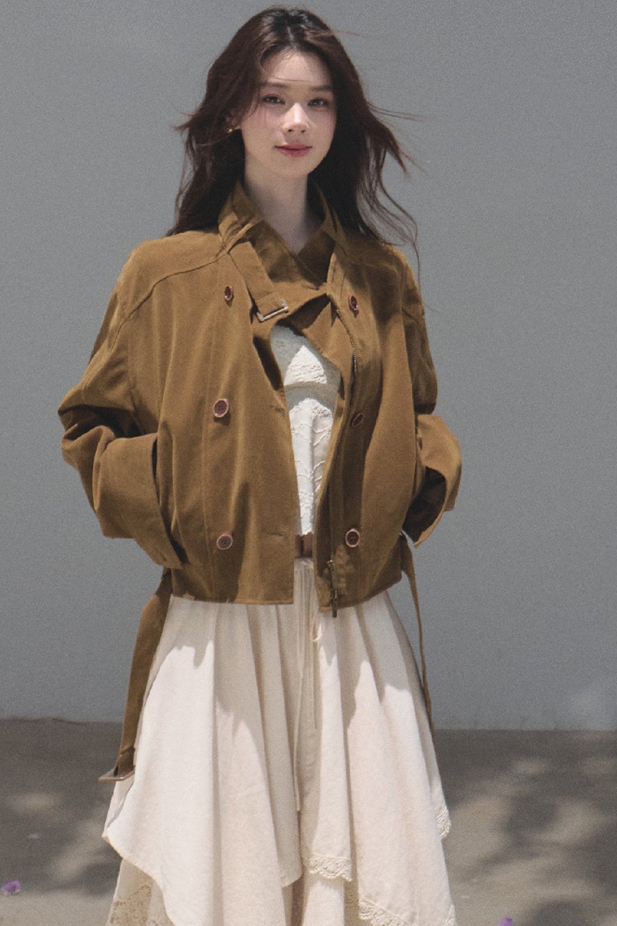 Short Suede Motorcycle Workwear Jacket