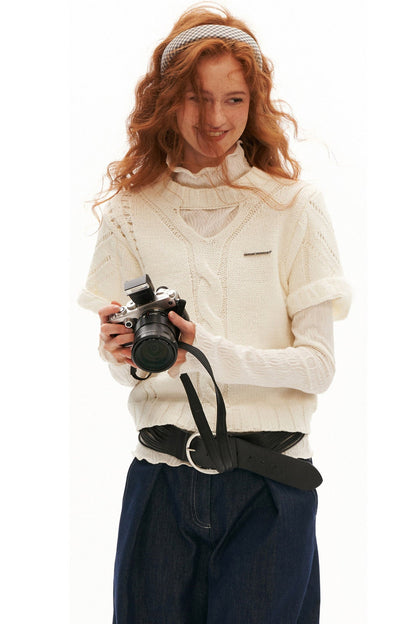 Puff Sleeve Hollow Out Knit Top