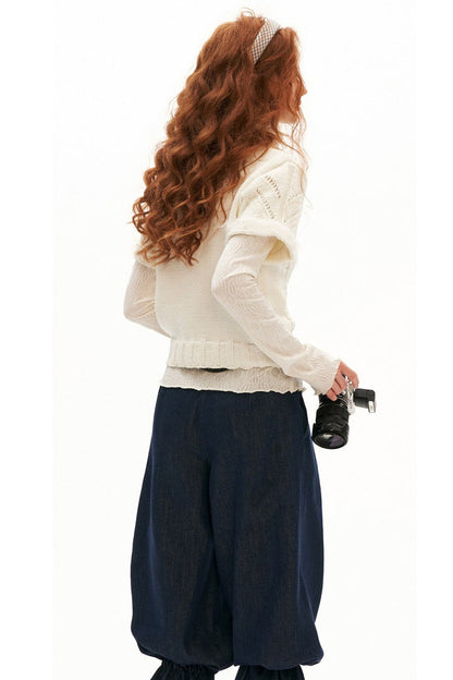 Puff Sleeve Hollow Out Knit Top