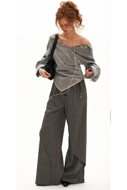Linen Lyocell Spliced Waist Straight Pants