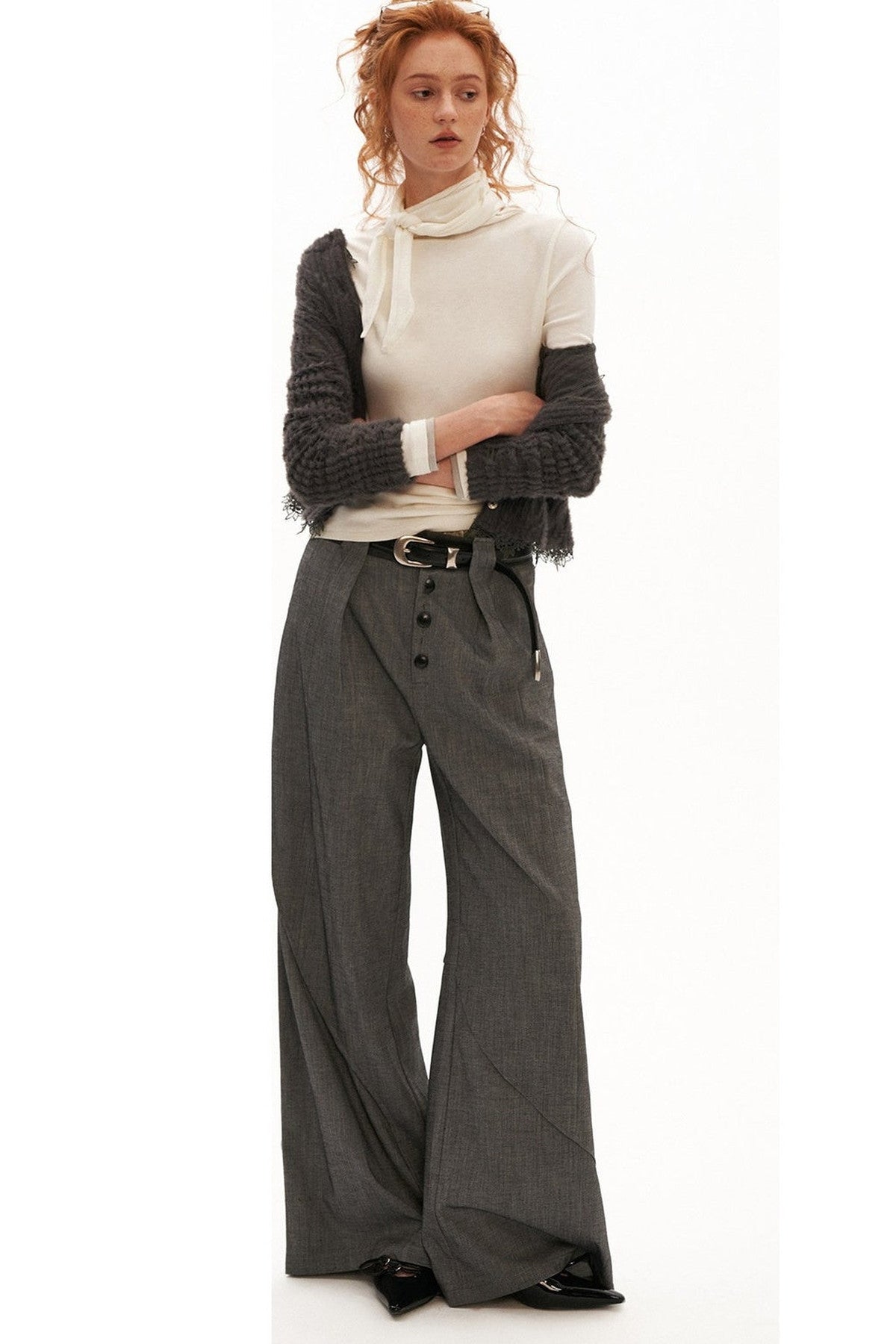 Linen Lyocell Spliced Waist Straight Pants