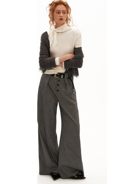 Linen Lyocell Spliced Waist Straight Pants