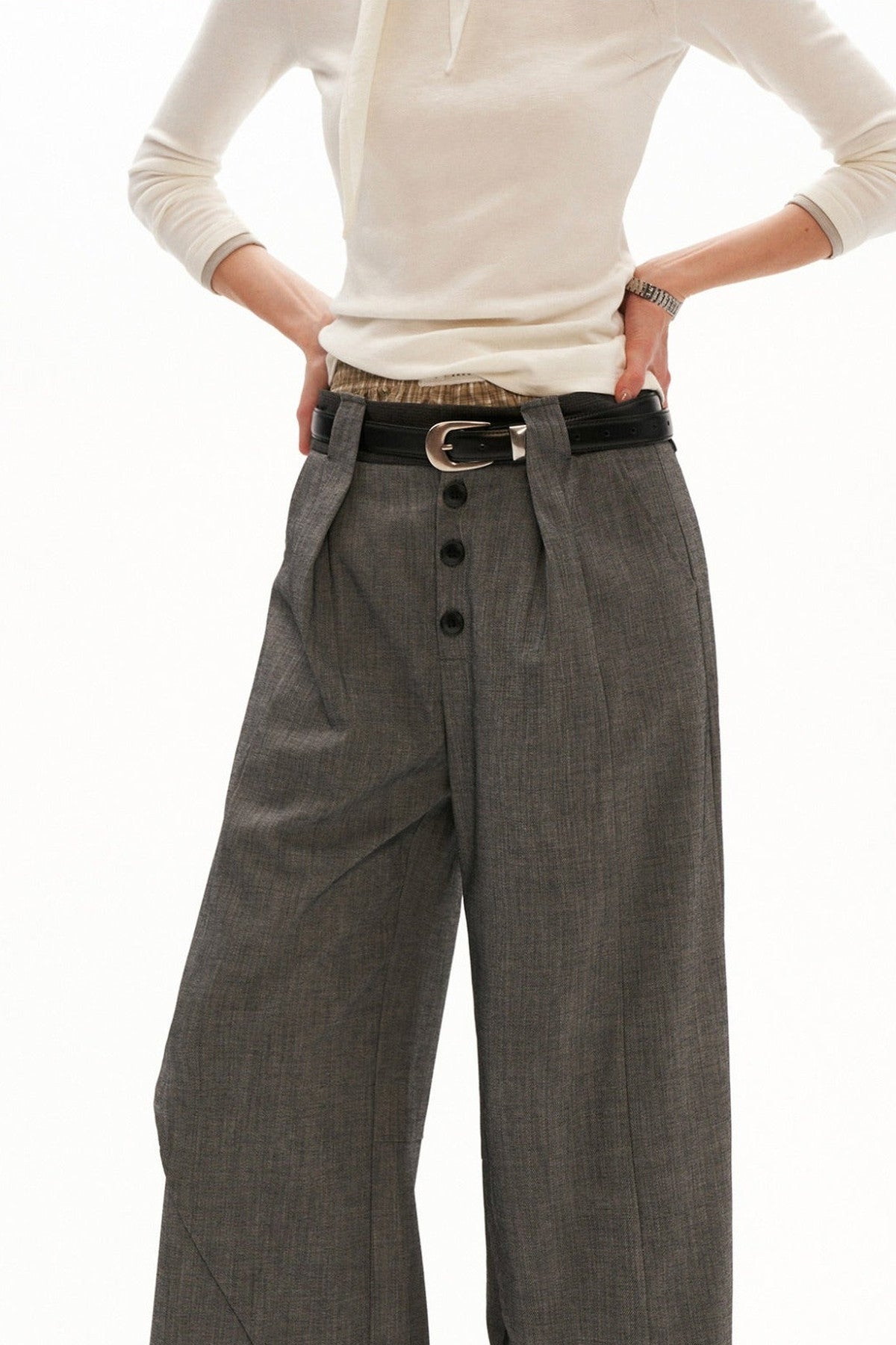 Linen Lyocell Spliced Waist Straight Pants