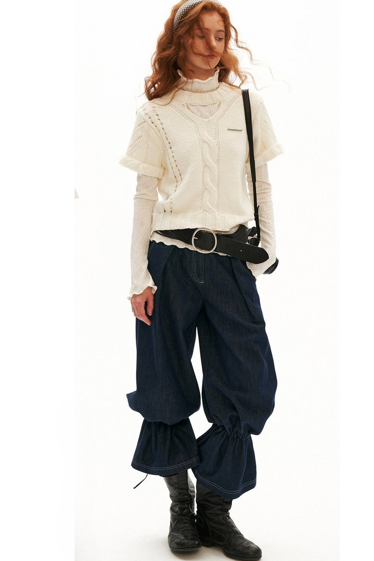 Puff Sleeve Hollow Out Knit Top