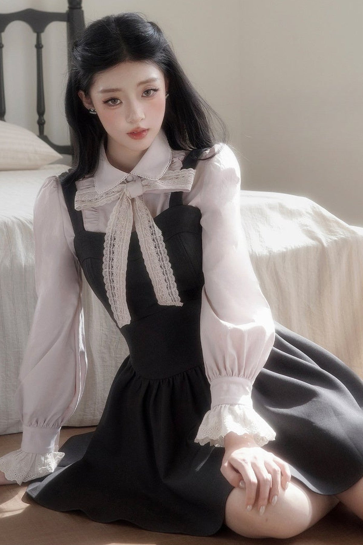 Bow Tie Shirt and A-Line Dress Set-Up