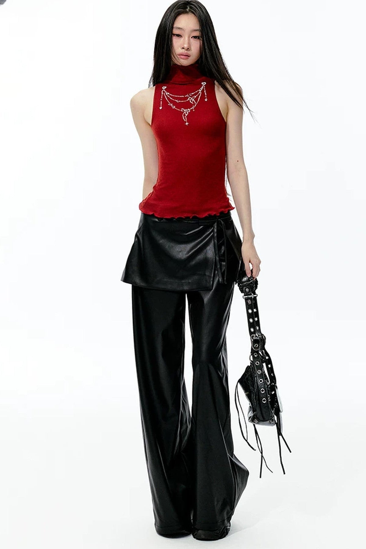 Matte Soft Faux Leather Bow Pants