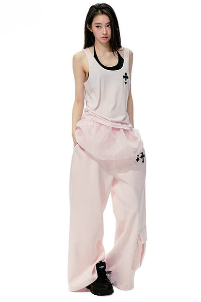 Pink Two-Piece Tank Top, Sweatpants and Skirt Set-Up