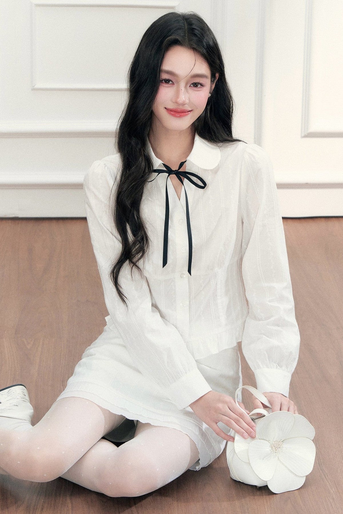 Preppy Jacquard Long-Sleeved Shirt and Skirt Set-Up