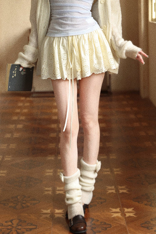 Milky White Hollow Lace Skirt