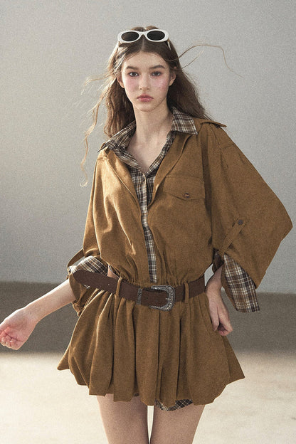 Plaid Shirt Layered-Look Dress Set