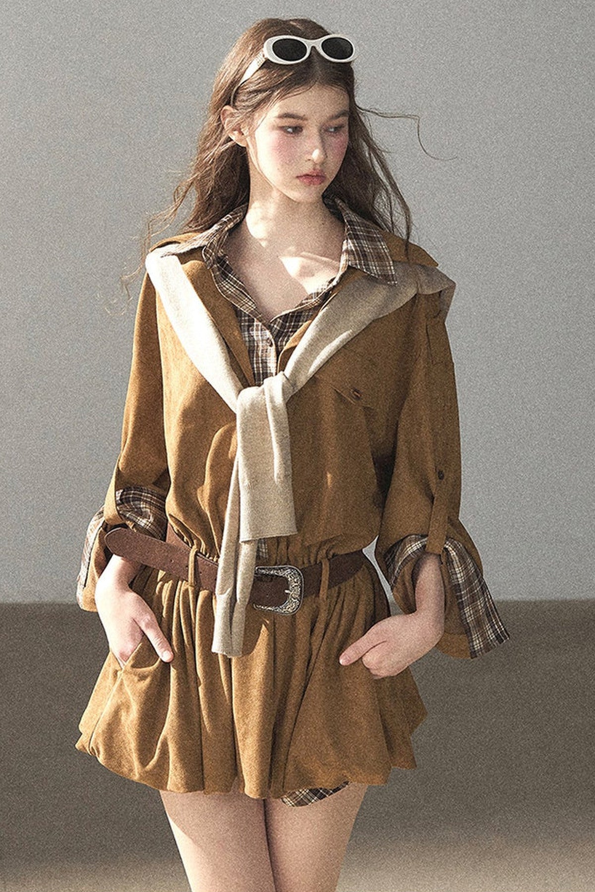 Plaid Shirt Layered-Look Dress Set