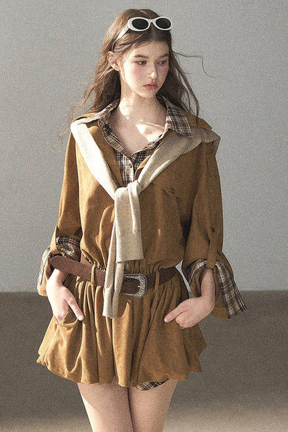 Plaid Shirt Layered-Look Dress Set