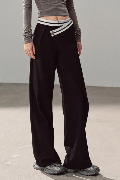 Relaxed Waist Straight Wide Leg Pants