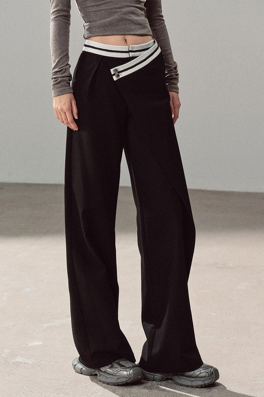Relaxed Waist Straight Wide Leg Pants