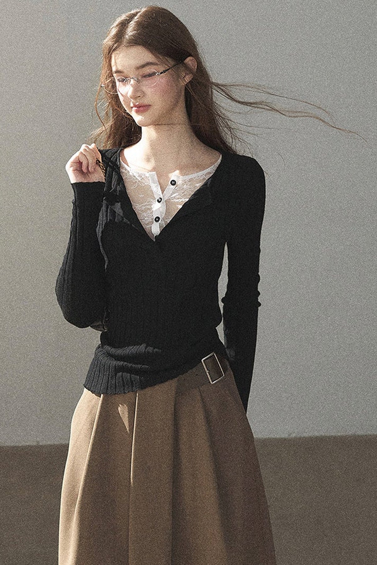 Ribbed Lace Knit Top