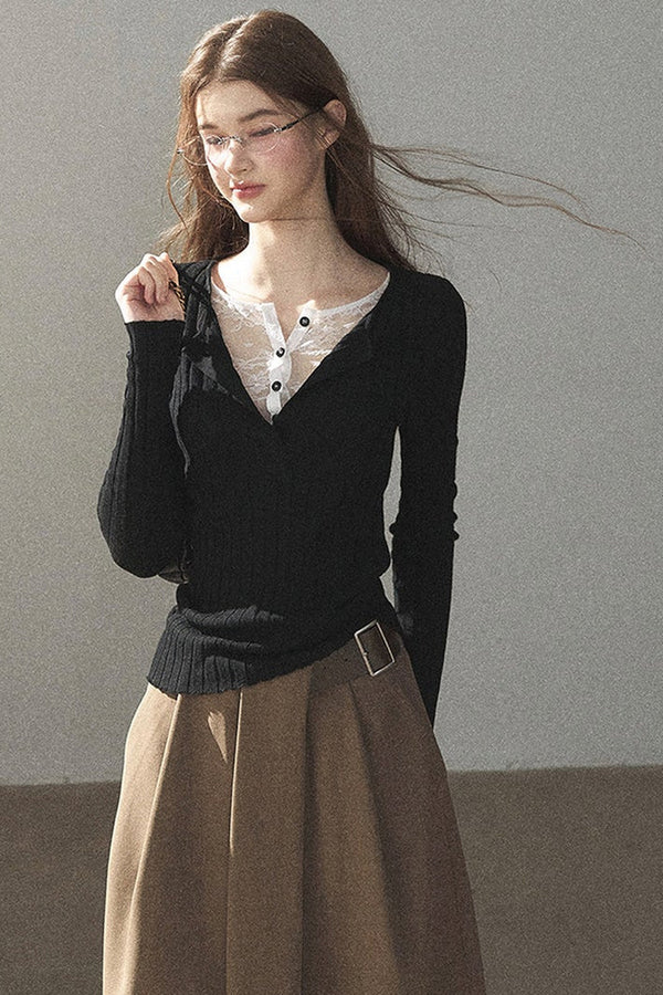 Ribbed Lace Knit Top