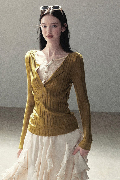 Ribbed Lace Knit Top