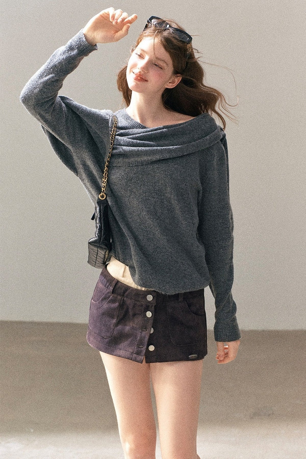 Korean-Style Long-Sleeve Shawl-Style Knitted Sweater