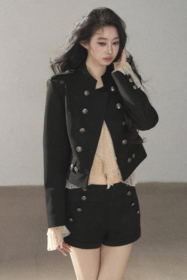 Court Punk Retro Stand Collar Jacket With Shorts and Top Set-Up