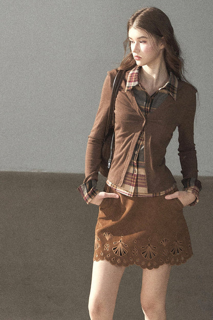 Palmblatt-Cut-out-Rock mit Oberteil und Jacke im Set