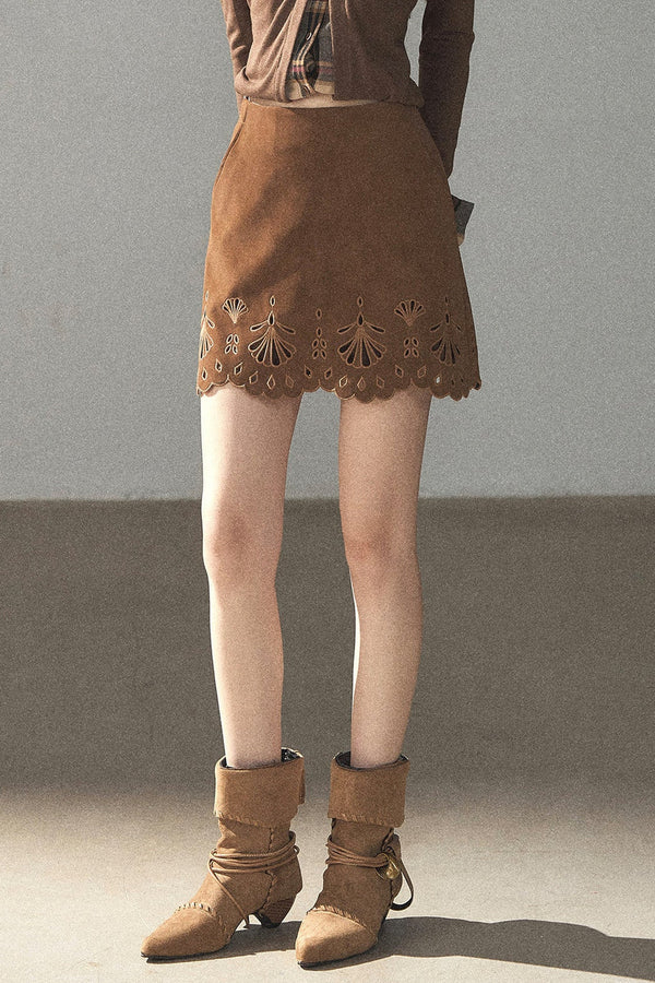 Palm Leaf Hollow-Out Skirt With Top and Jacket Set-Up