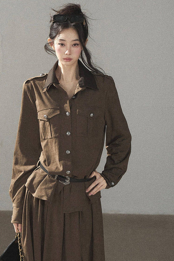 Whispers of Fallen Leaves Coat and Skirt Set