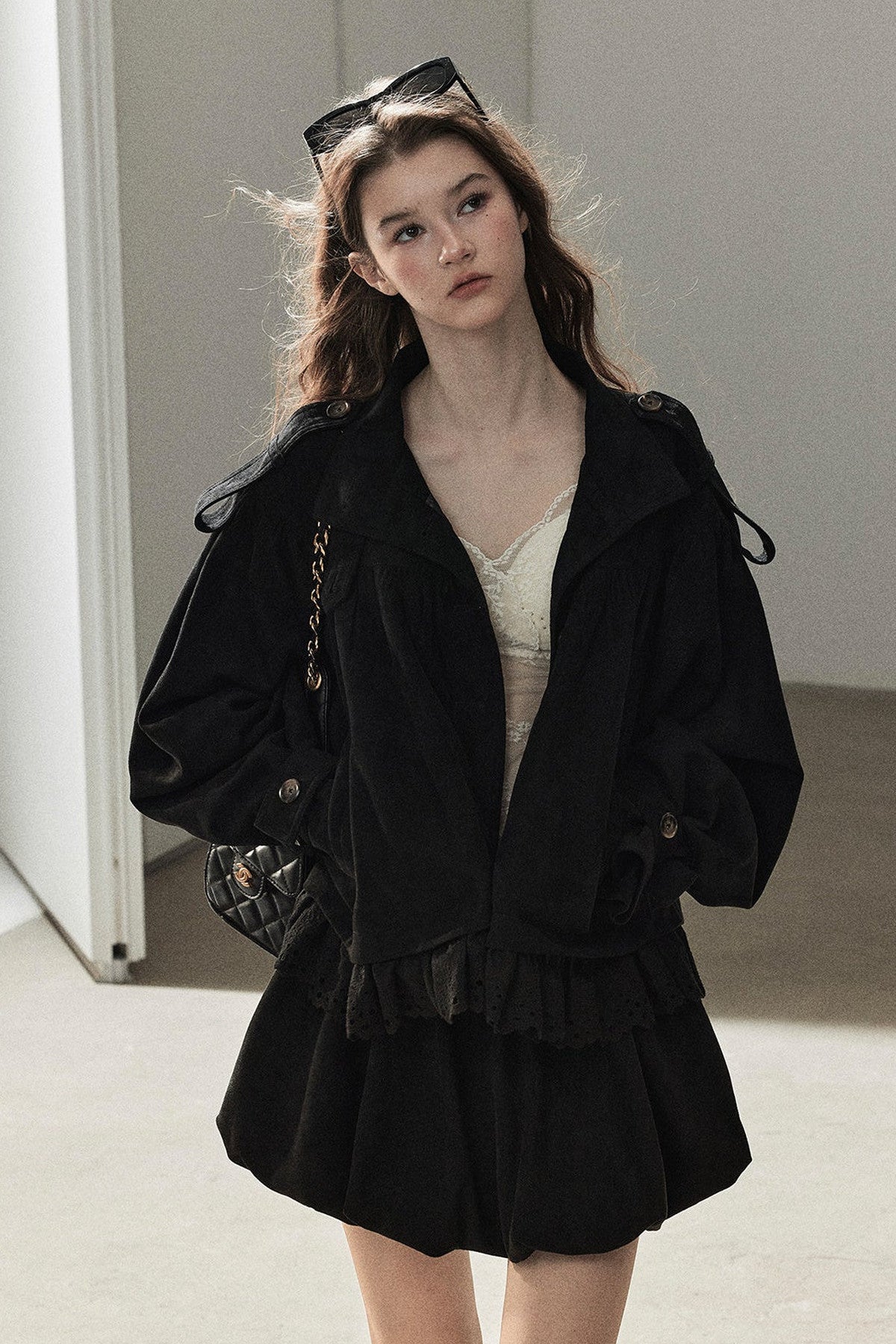 Ensemble veste et jupe en faux daim
