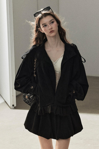 Ensemble veste et jupe en faux daim