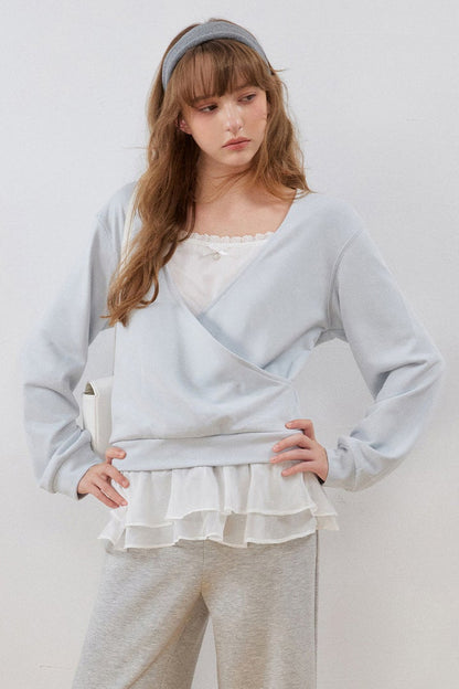 Layered-Look Lace Ruffle Sweatshirt