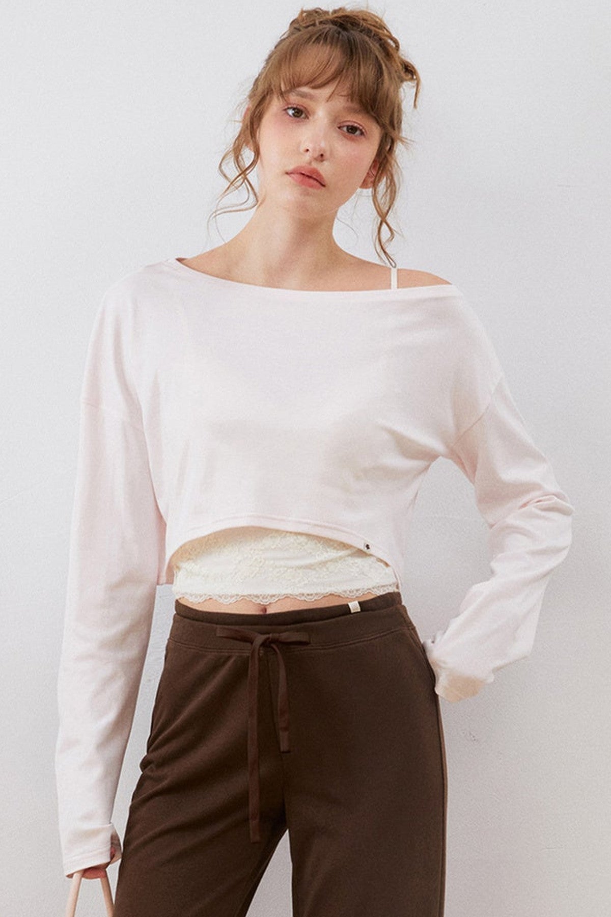 Asymmetrical Cropped Sweatshirt and Waistband Sweatpants Set-Up