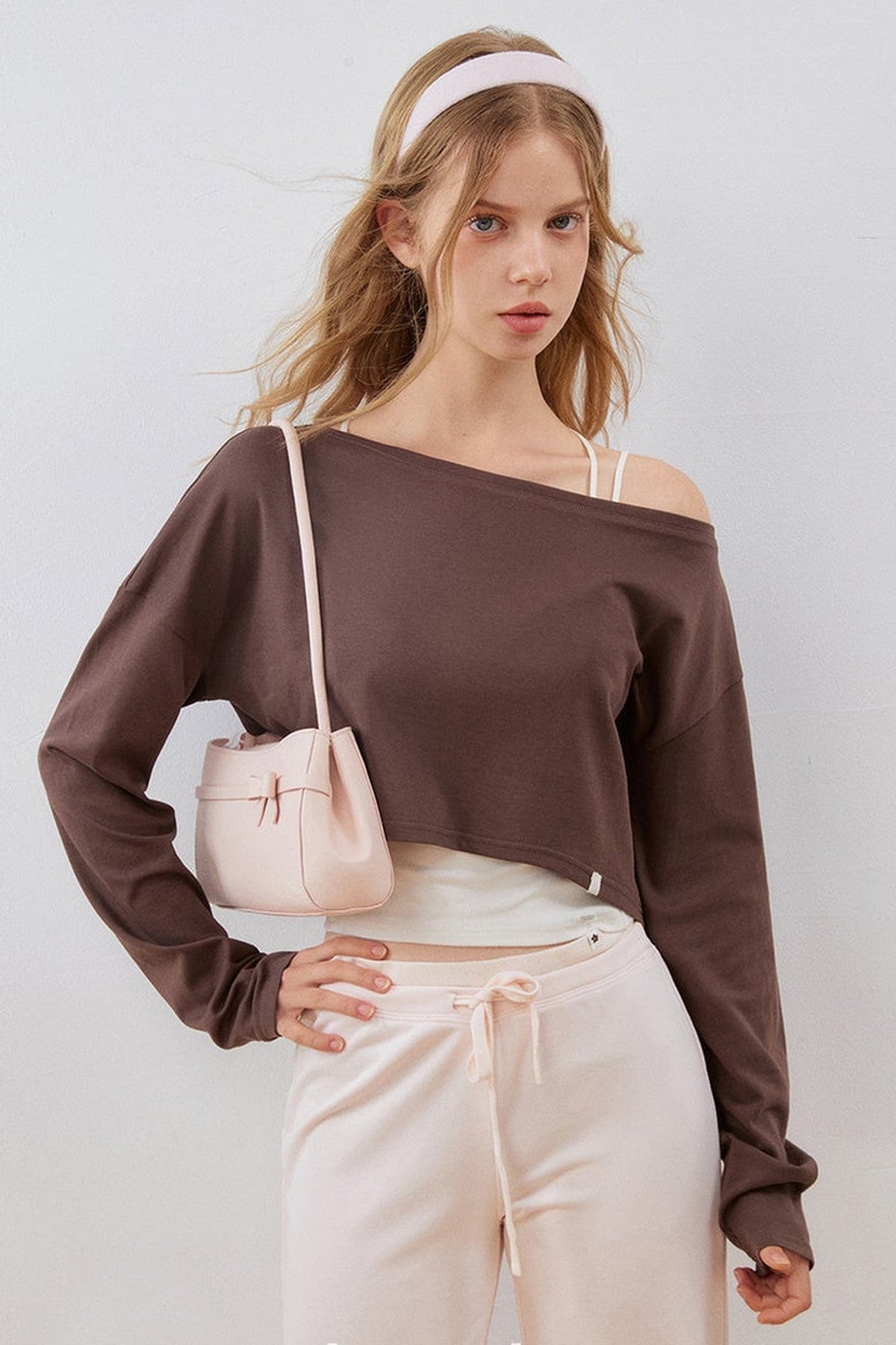 Asymmetrical Cropped Sweatshirt and Waistband Sweatpants Set-Up
